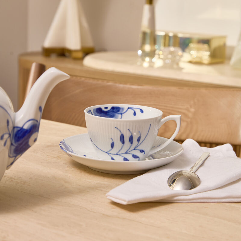 royal copenhagen blue fluted mega tea cup and saucer