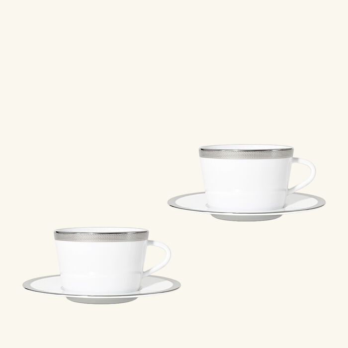 bernardaud maille platine moka tea cup   saucer set of 2 white
