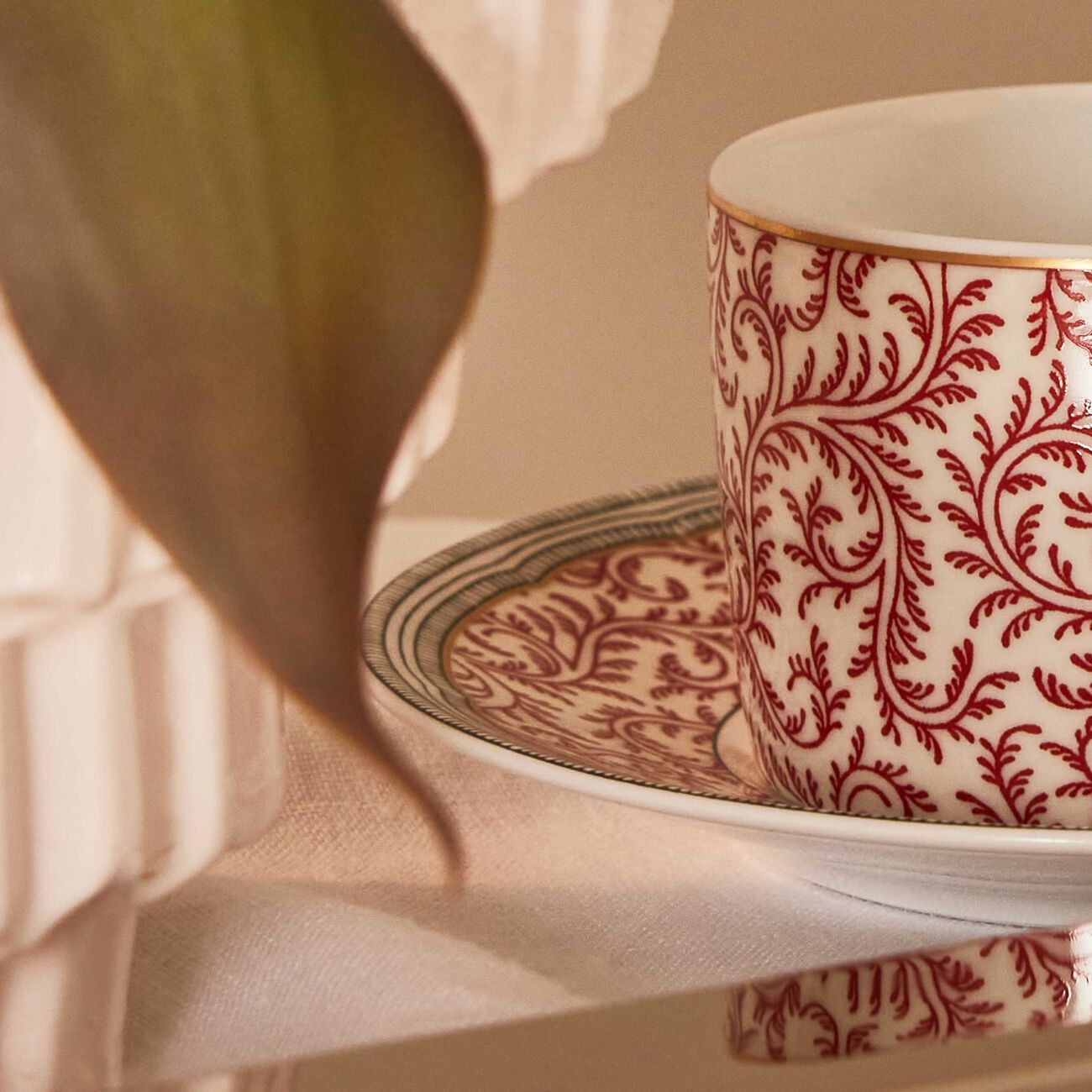 bernardaud collection braqueni tea cup saucer red set of 2