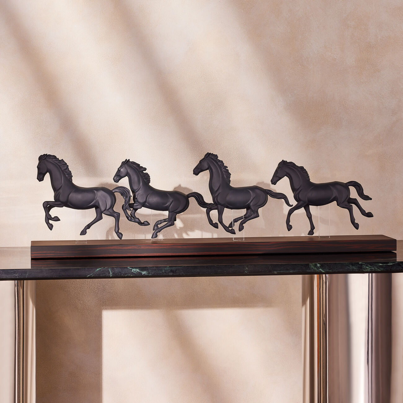 lladro galloping herd horses sculpture small black
