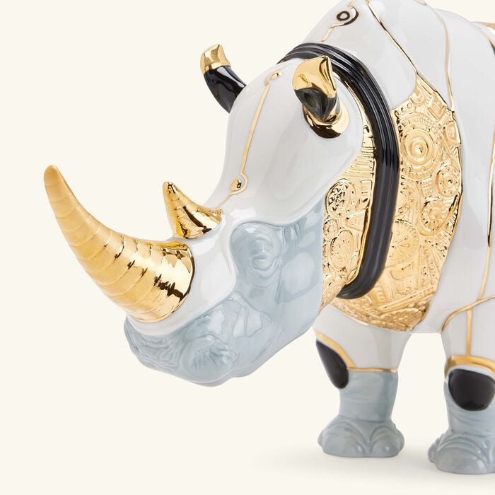 lladro rhino cyborg sculpture medium white