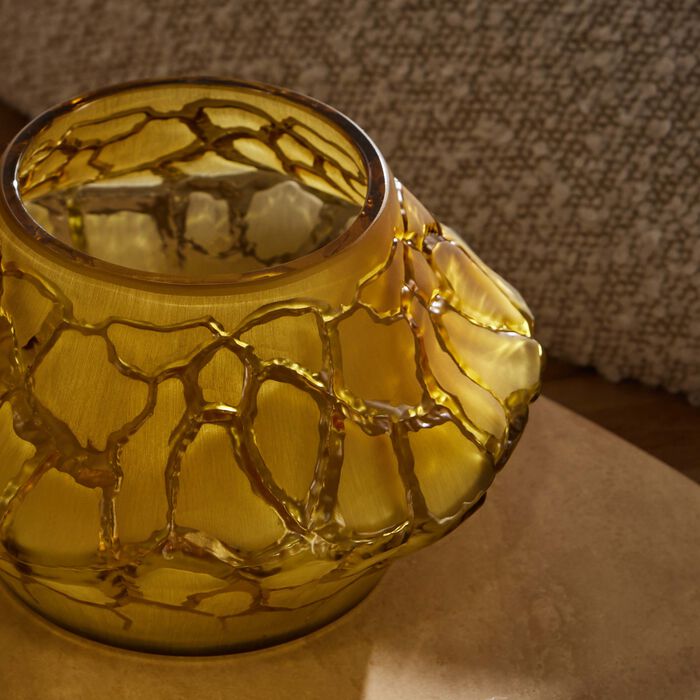 lalique terramineral caldera vase votive round mini yellow