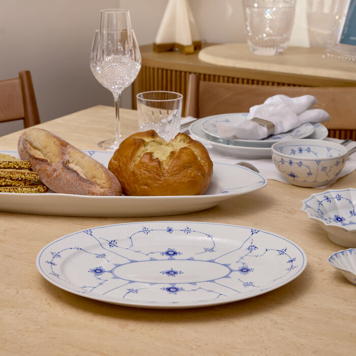 royal copenhagen blue fluted plain serving plate oval white 35cm