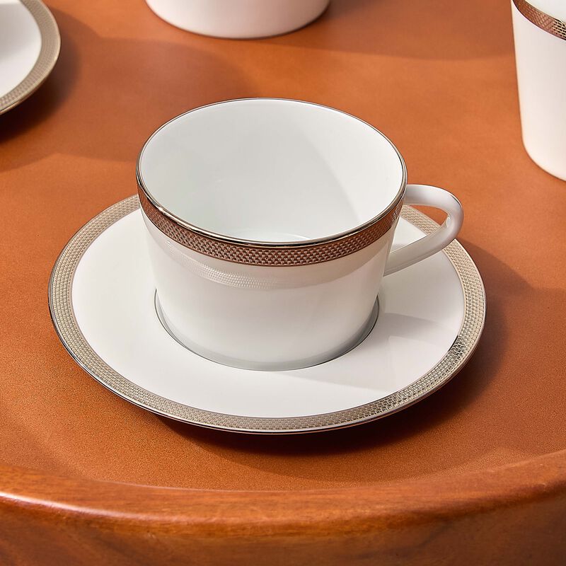 Maille Platine Moka Tea Cup & Saucer Set Of 2 White bernardaud maille platine moka tea cup saucer set of 2 white
