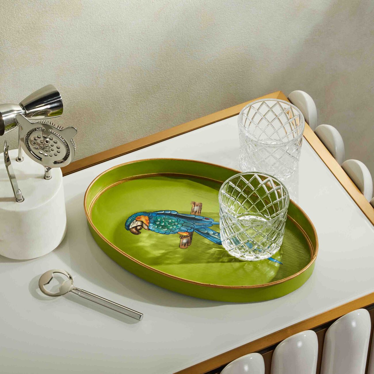 les ottomans fauna serving tray oval medium green