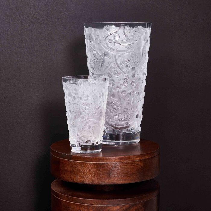 lalique merles et raisins vase medium clear