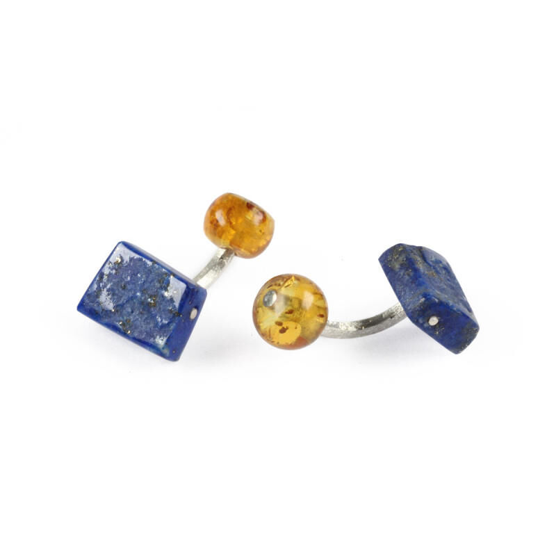 Cufflinks Lapis-Lazuli Amber Silver. With Box, large