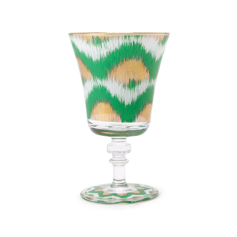 Ikat Green And Gold Glass Goblet, large
