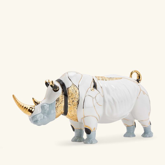 lladro rhino cyborg sculpture medium white