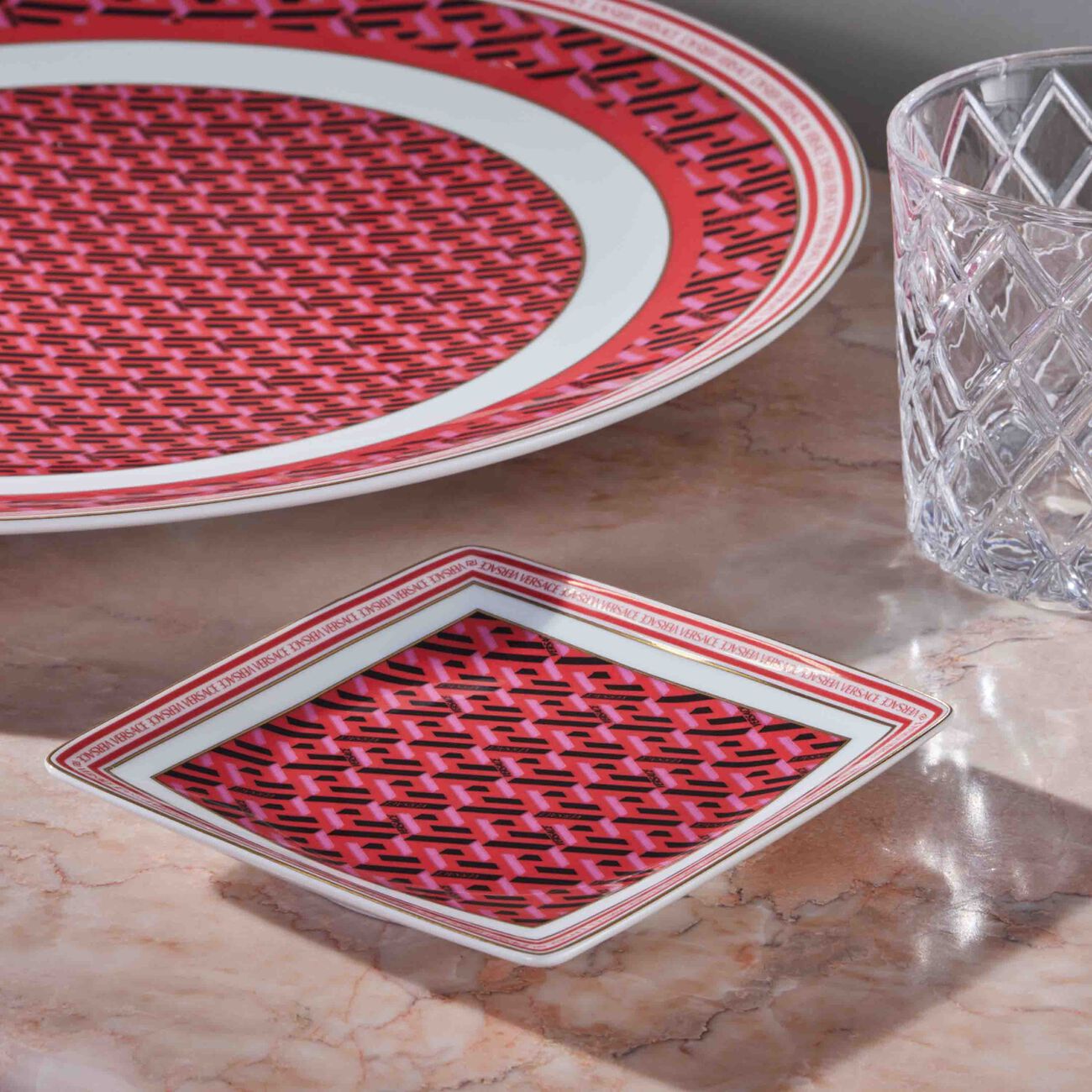 versace la greca trinket tray square red