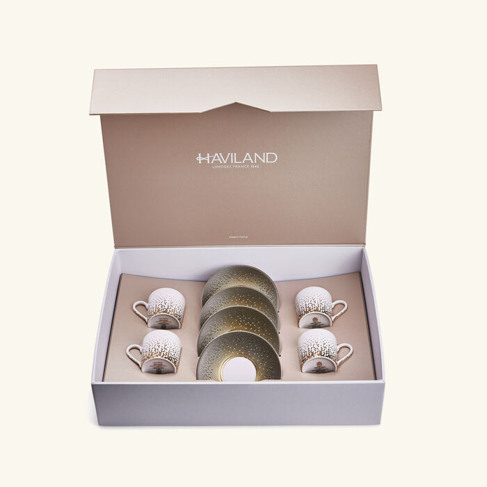 haviland souffle d or coffee cup saucer gold set of 4