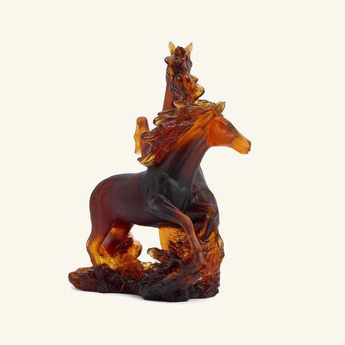 daum 2 horse cavalcade sculpture small orange  limited edition
