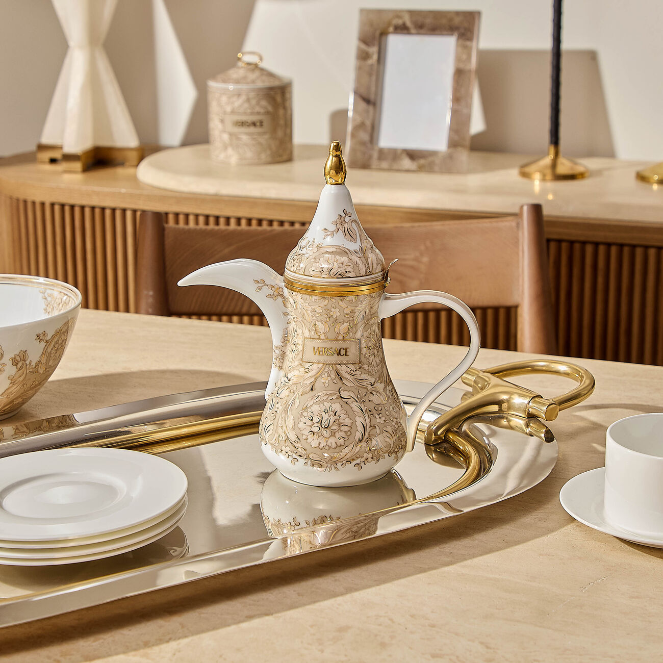 versace barocco coffee pot beige