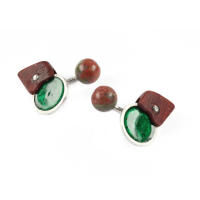 Cufflinks Rosewood Enamel Unakite Silver. With Box, small