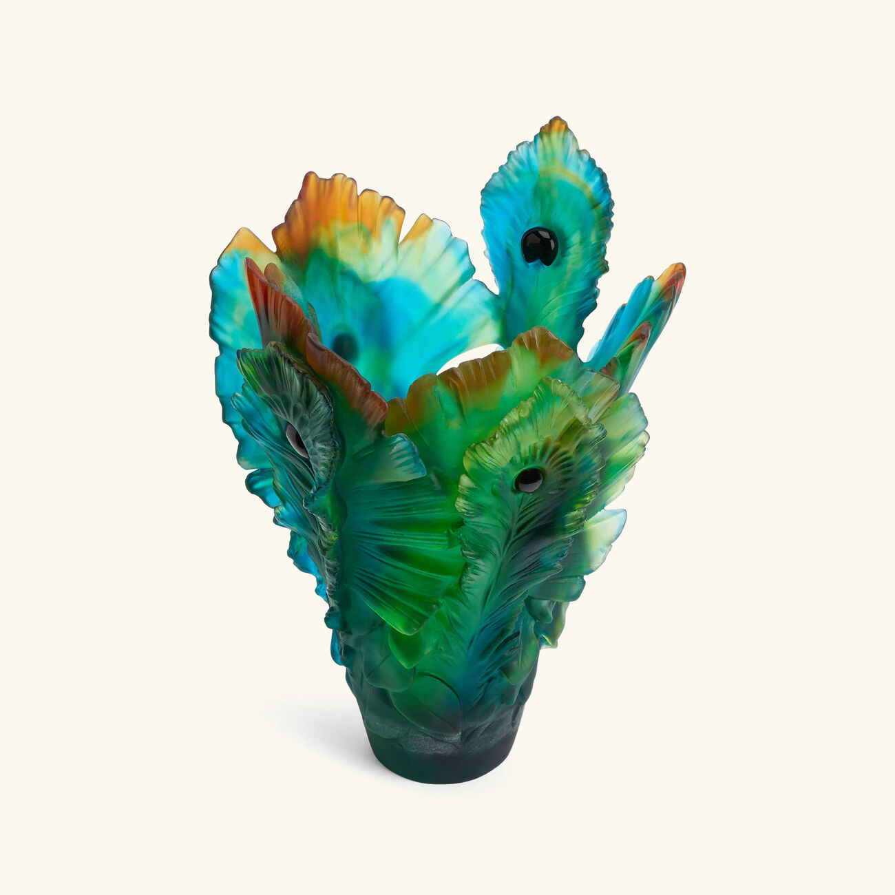 daum fleur de paon vase medium green