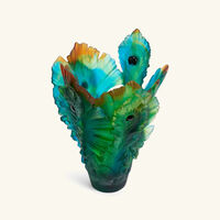 daum fleur de paon vase medium green
