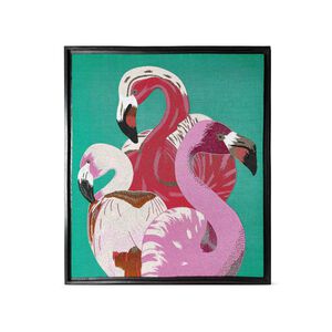 لوحة جدارية مزيّنة بالخرز تصور مشهدًا على شكل طيور نحام وردي, medium