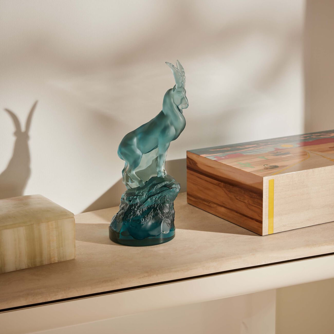 lalique terramineral ibex figurine medium blue