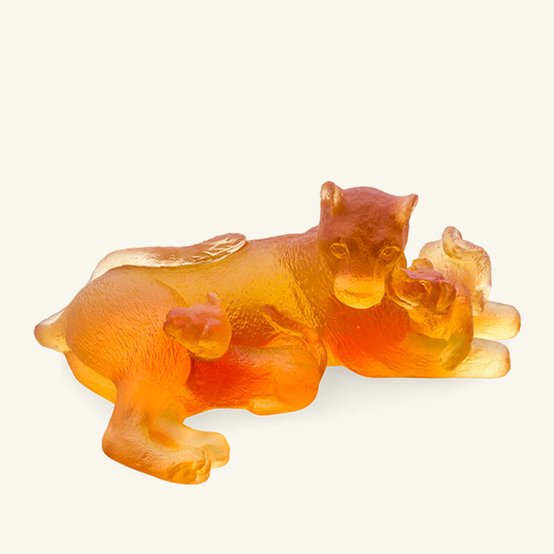 daum lioness   cubs figurine mini orange