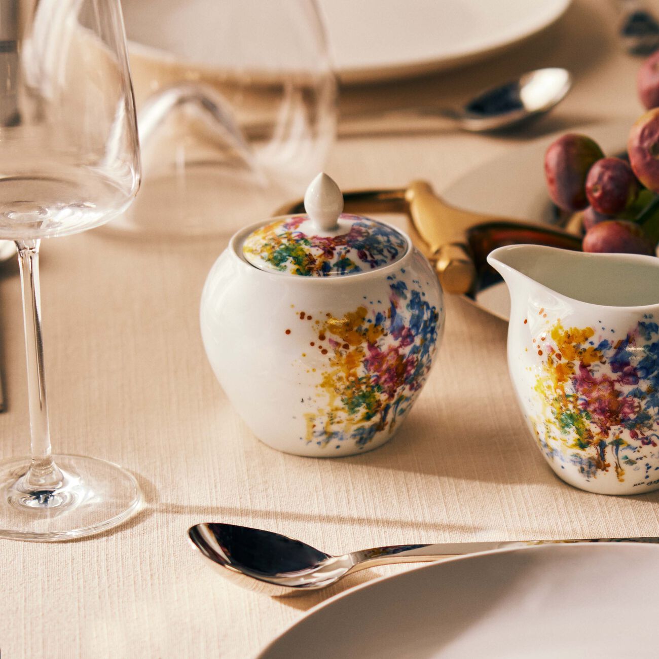 bernardaud bouquet de fleurs sugar bowl yellow