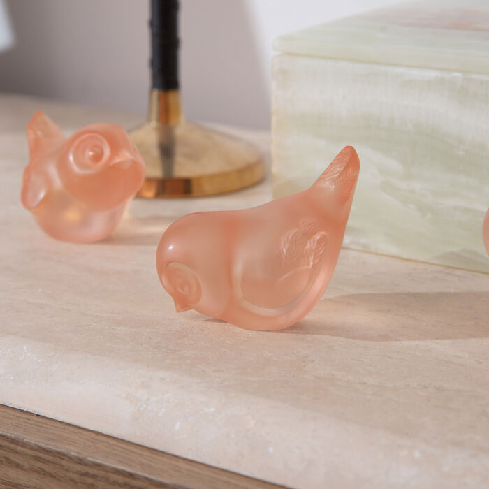 lalique piou head down sculpture small pink