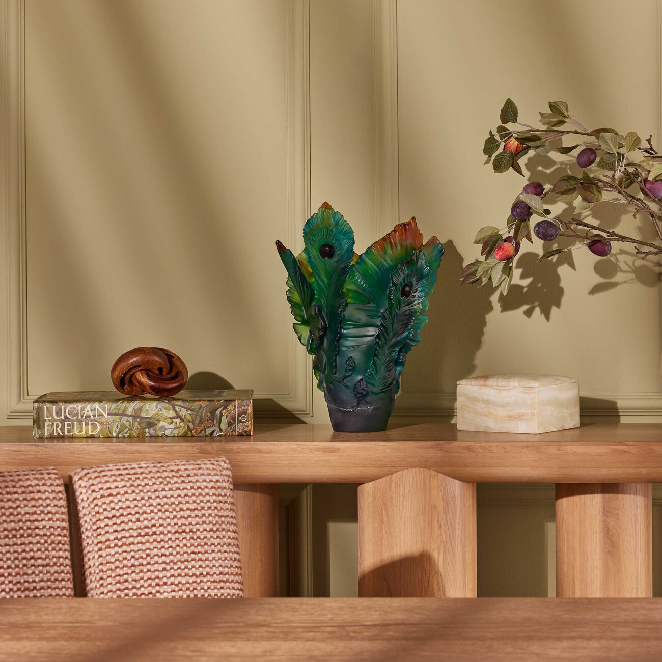 daum fleur de paon vase medium green