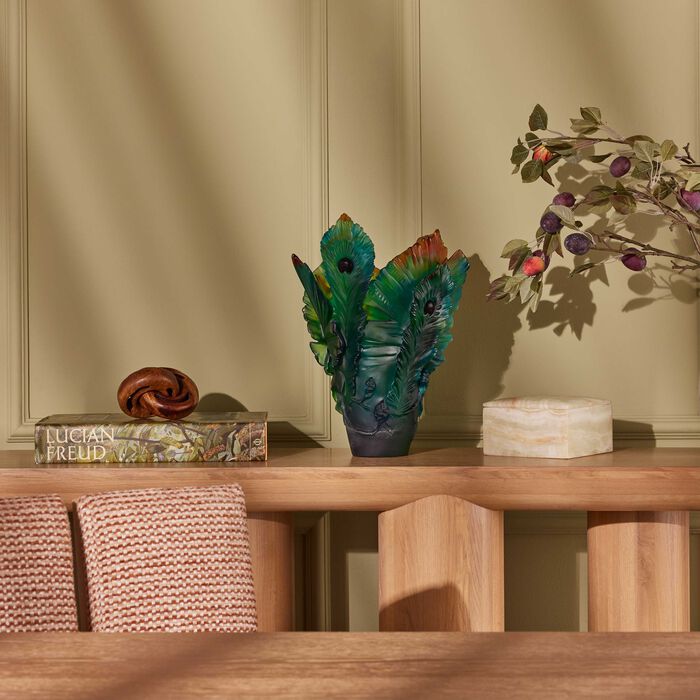 daum fleur de paon vase medium green