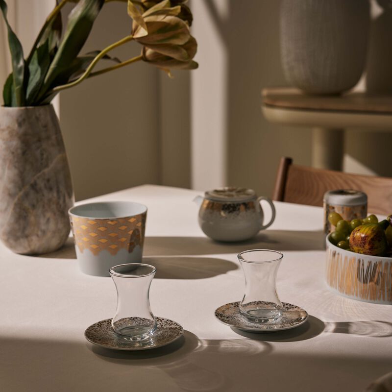 Tamrah by Razan Alazzouni Dots Arabic Tea Cup & Saucer Gold Set of 2 silsal tamrah by razan alazzouni dots arabic tea cup saucer gold set of 2