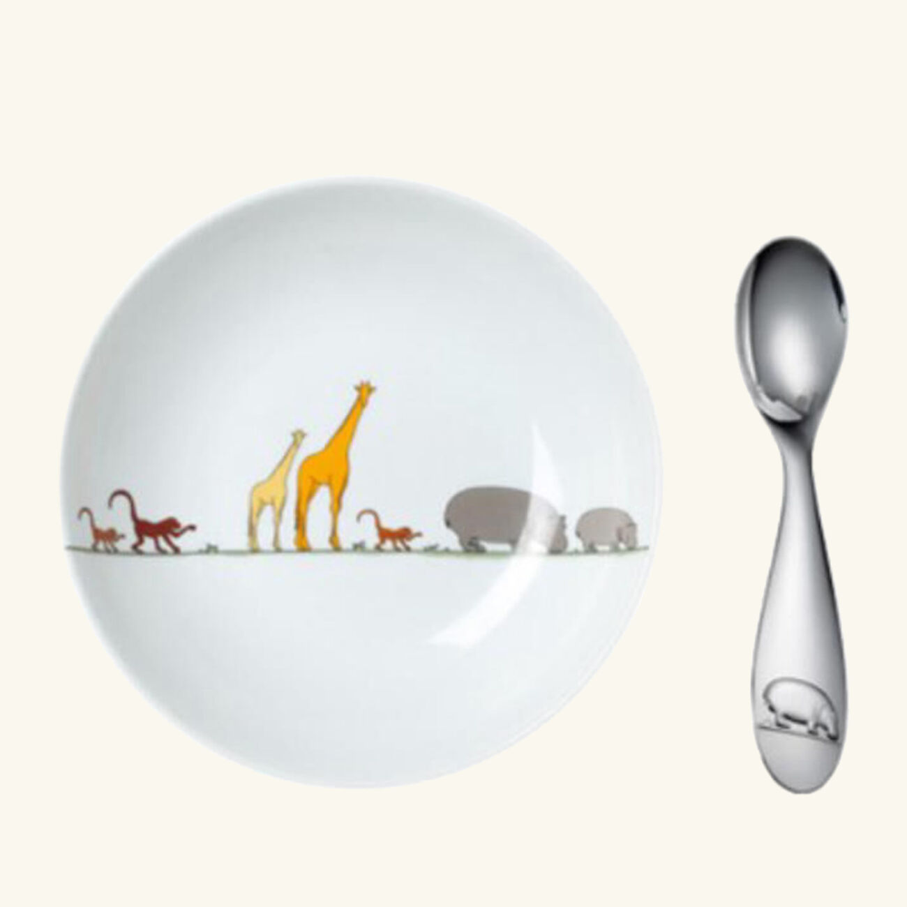 christofle savane baby cereal bowl spoon set white