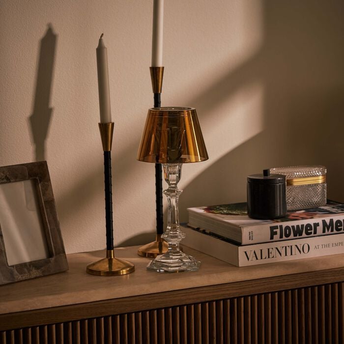 baccarat our fire candle holder gold