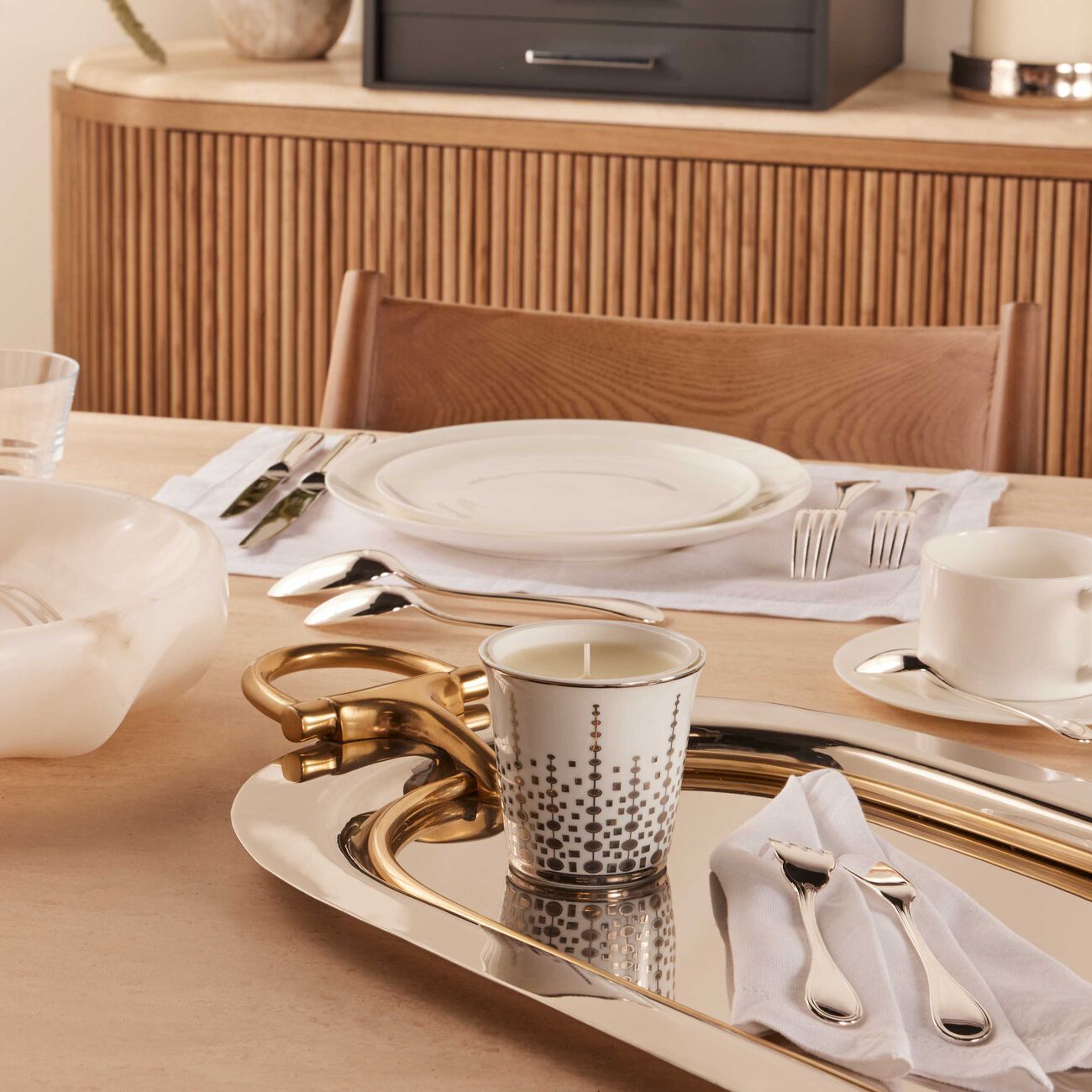 bernardaud or azur tumbler with candle