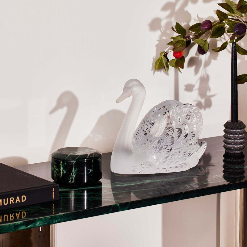lalique swan head up sculpture small clear