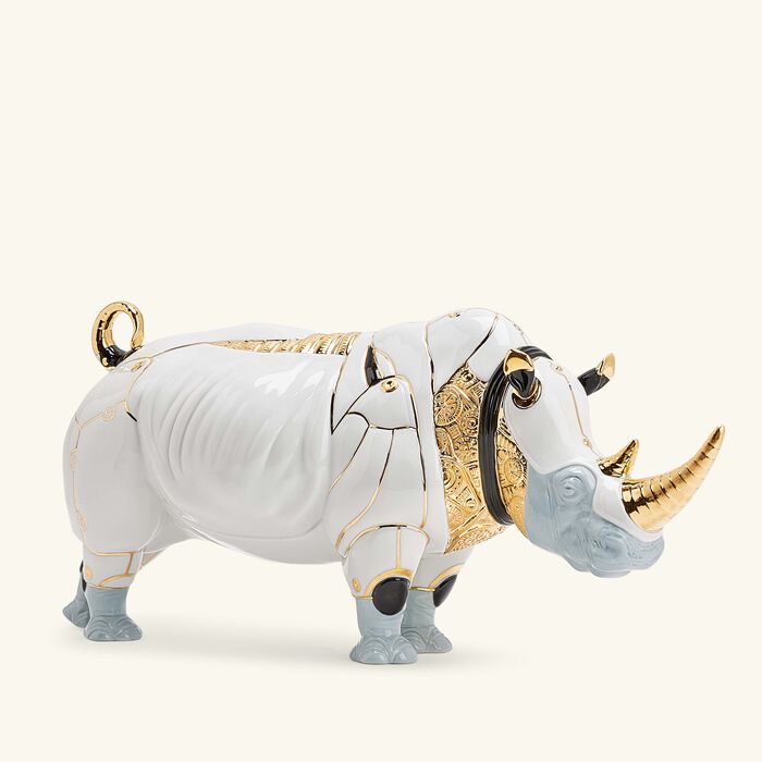 lladro rhino cyborg sculpture medium white