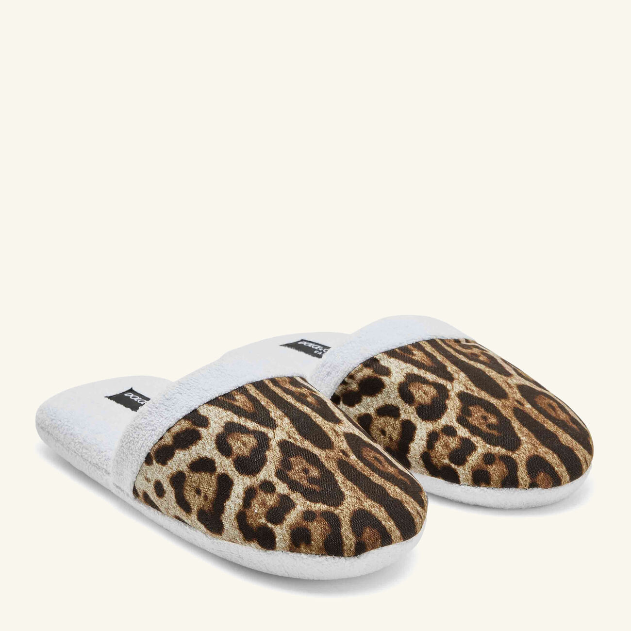 dolce gabbana casa leopard cotton terry slippers brown