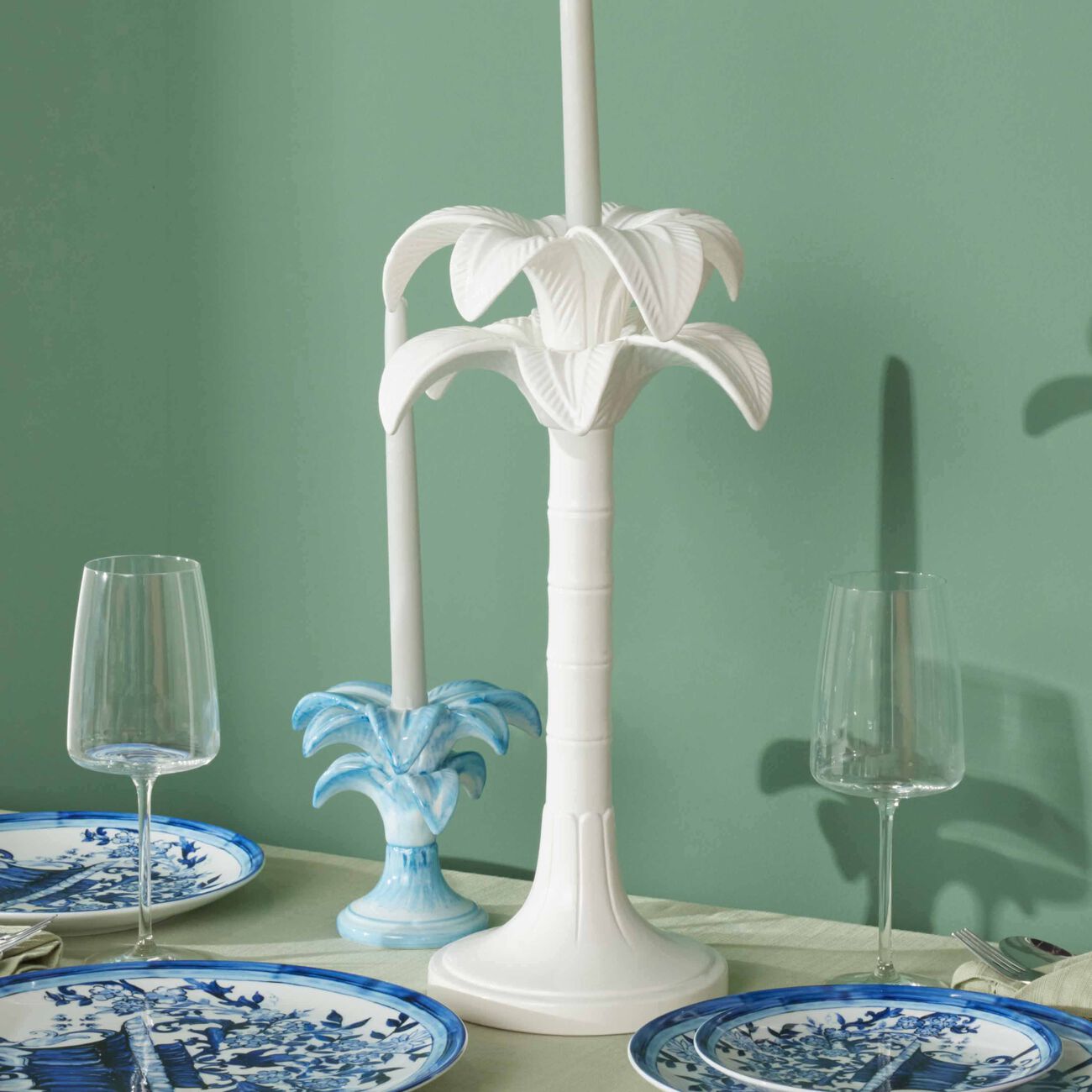 les ottomans palm trees candle holder large white