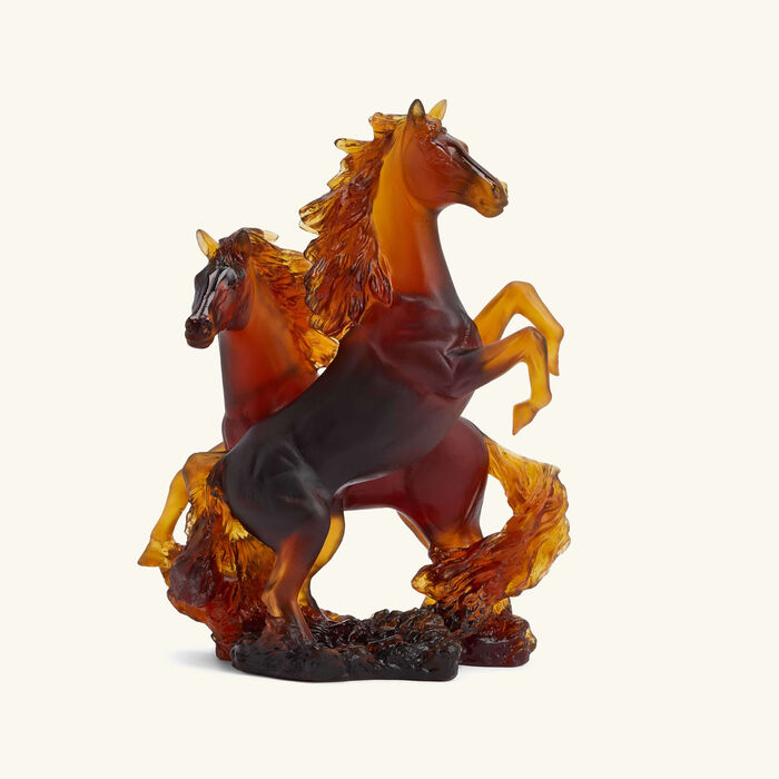 2 Horse Cavalcade Sculpture Small Orange  Limited Edition