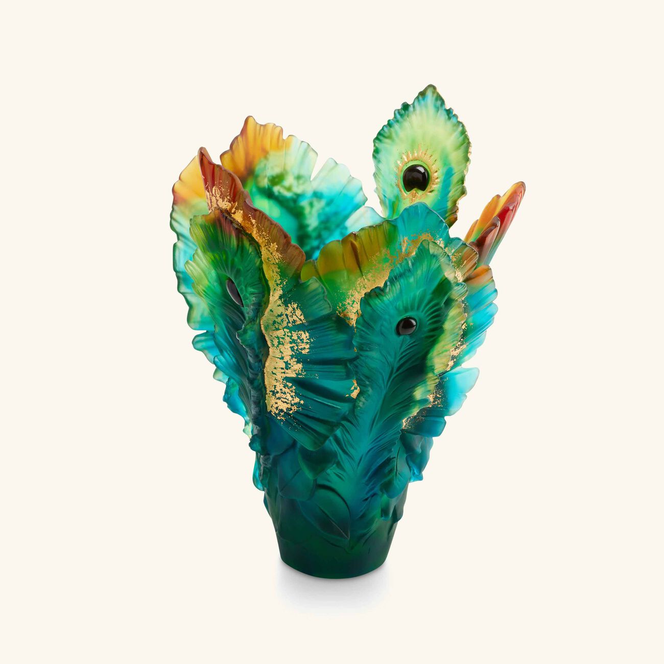 daum fleur de paon vase medium green