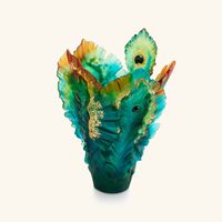 daum fleur de paon vase medium green