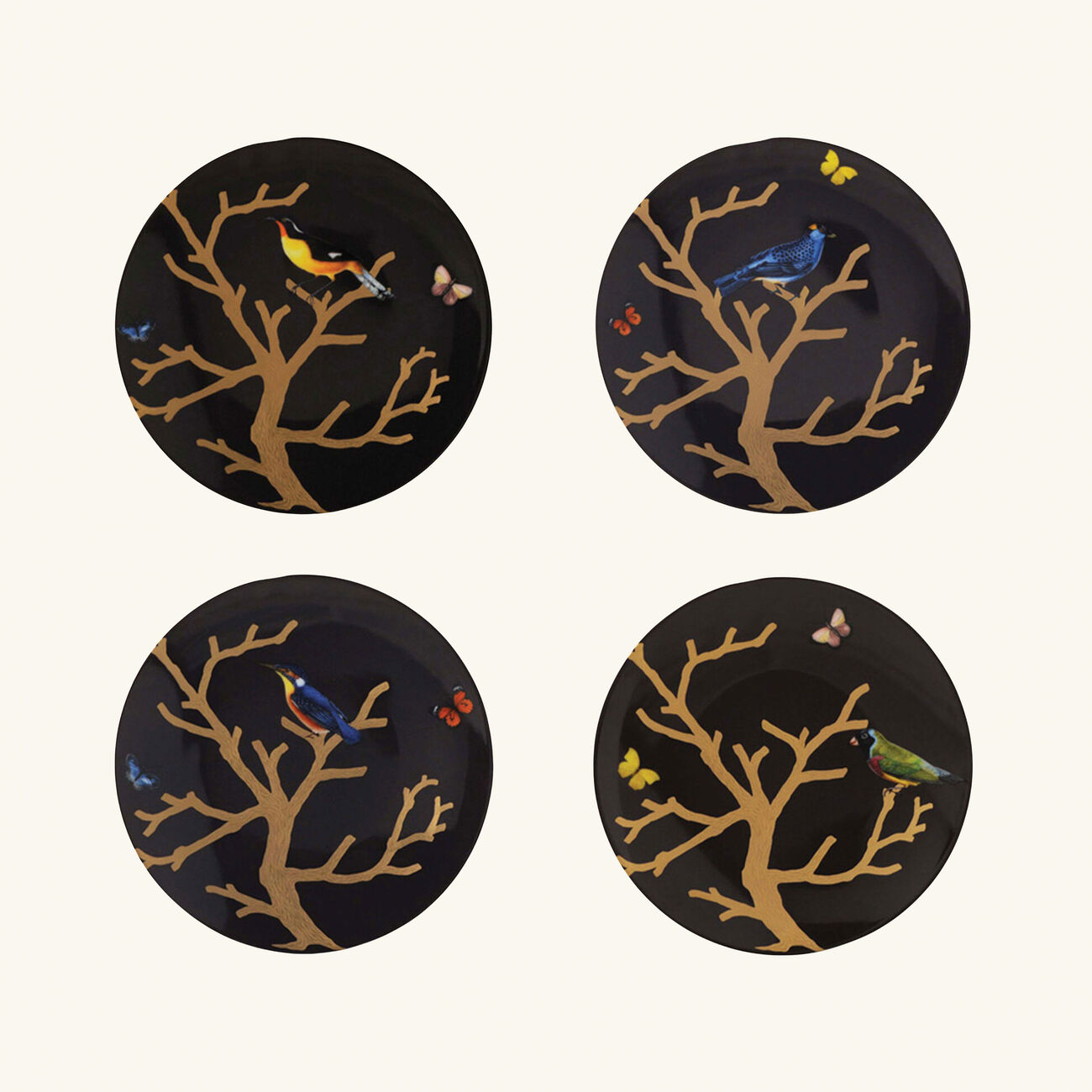 bernardaud aux oiseaux dinner plate round black 21cm set of 4