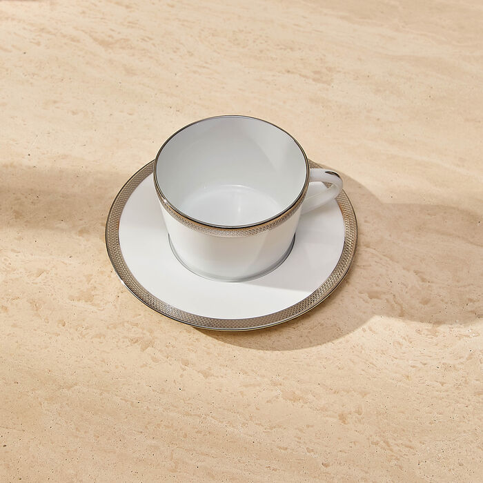 bernardaud maille platine moka tea cup   saucer set of 4 white