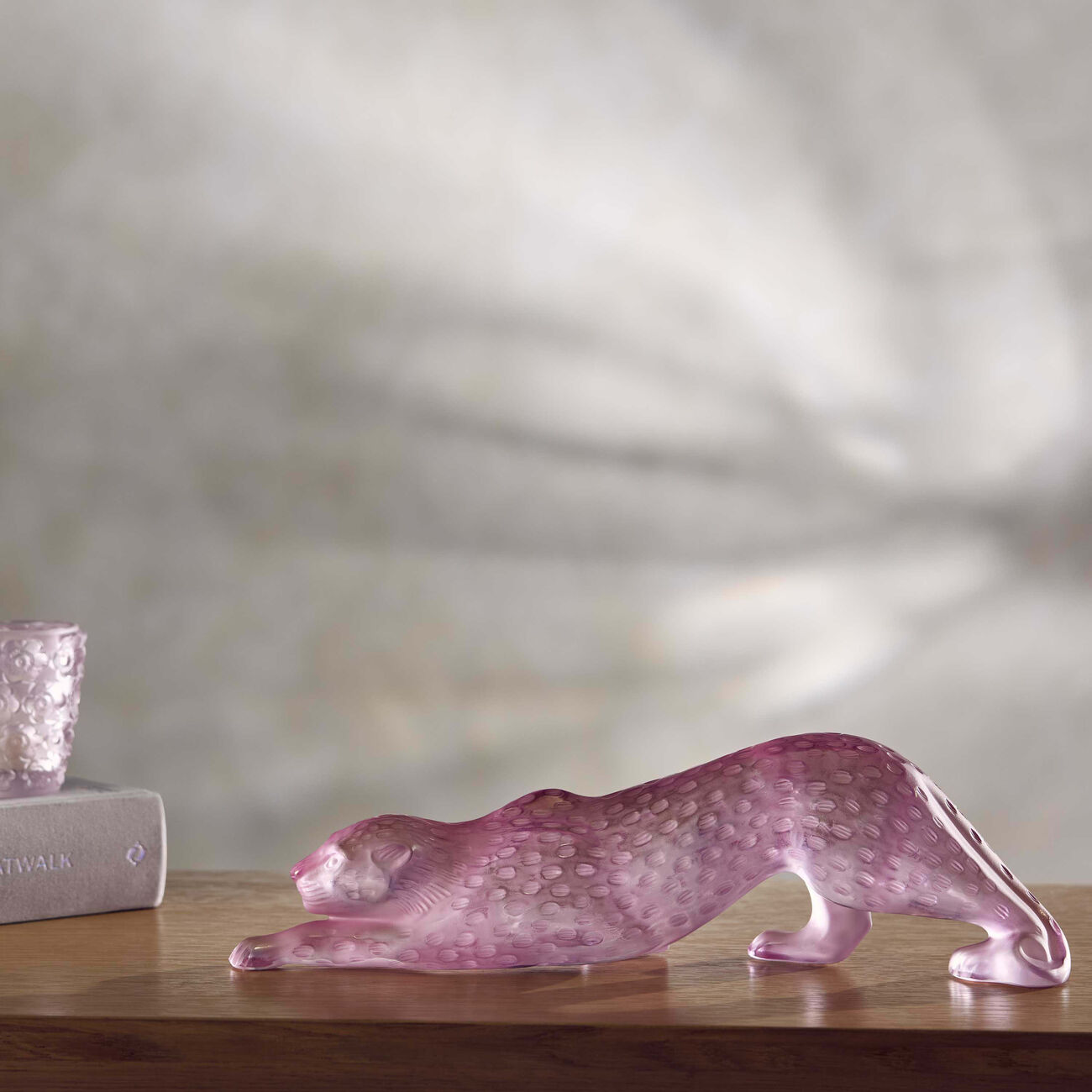 lalique zeila panther sculpture small pink