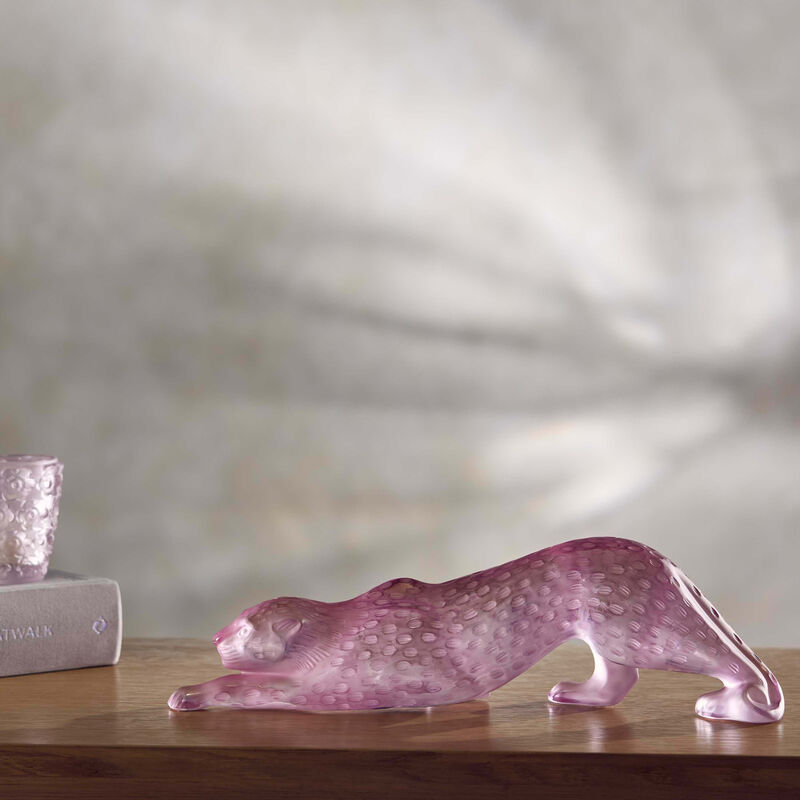 lalique zeila panther sculpture small pink