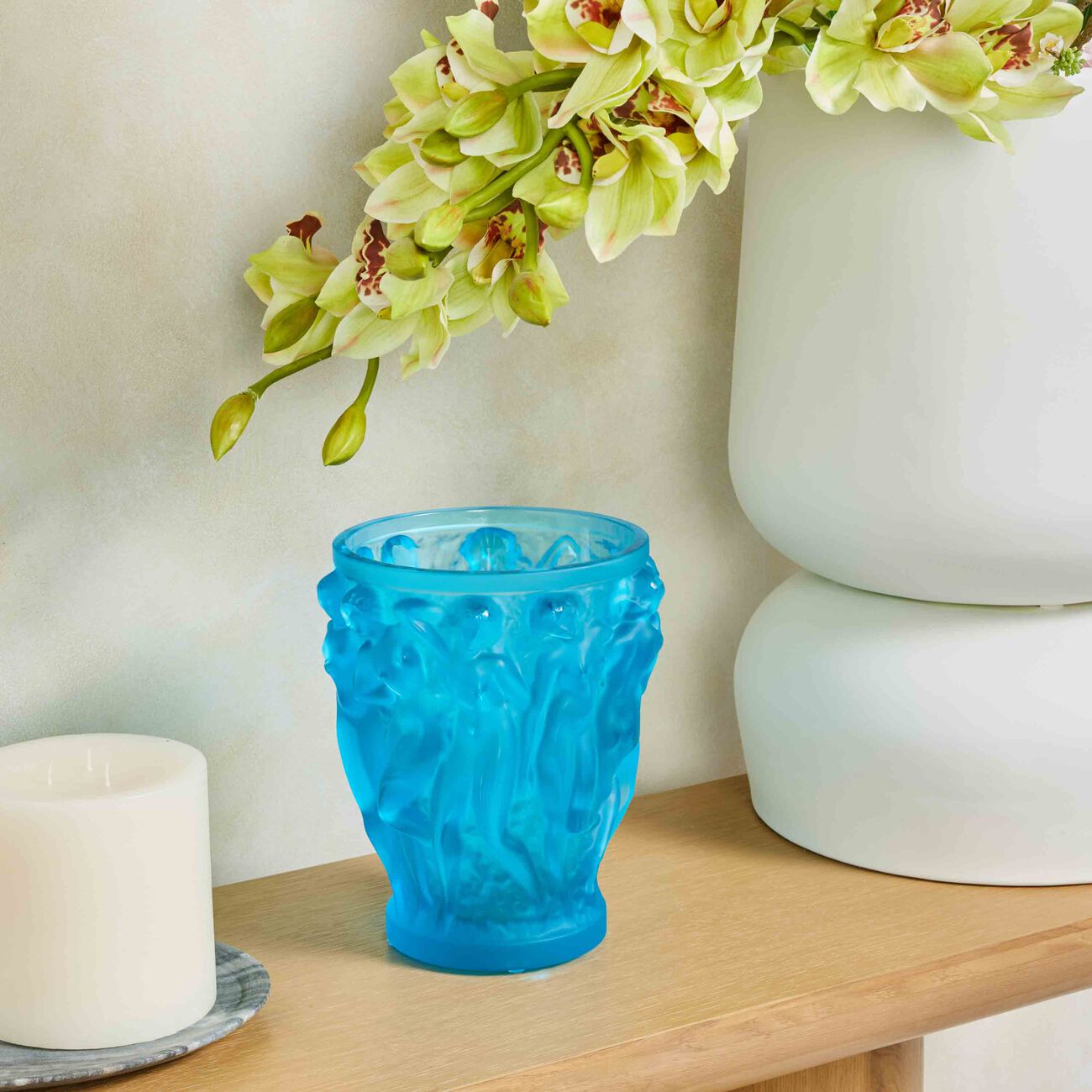 lalique bacchantes vase small blue