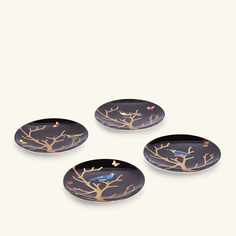 Aux Oiseaux Dinner Plate Round Black 21cm Set of 4 bernardaud aux oiseaux dinner plate round black 21cm set of 4