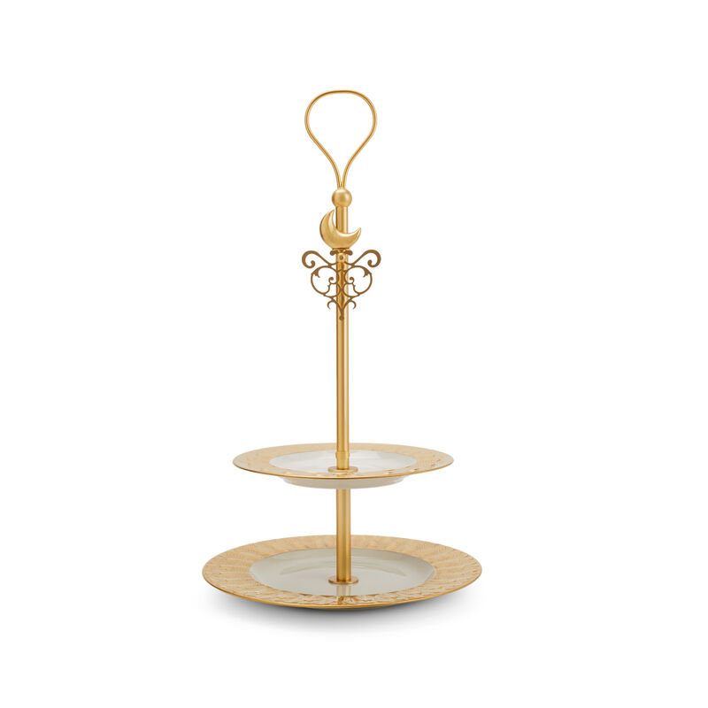 Peacock Extravaganza Gold 2-Tier Cake Stand, large