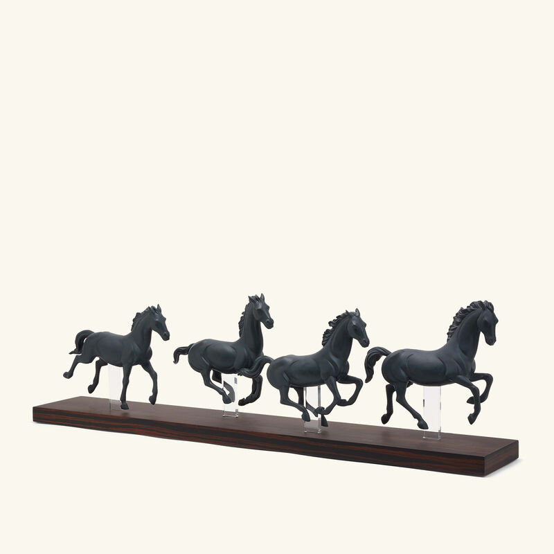 lladro galloping herd horses sculpture small black