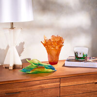 daum fleur de paon centrepiece green