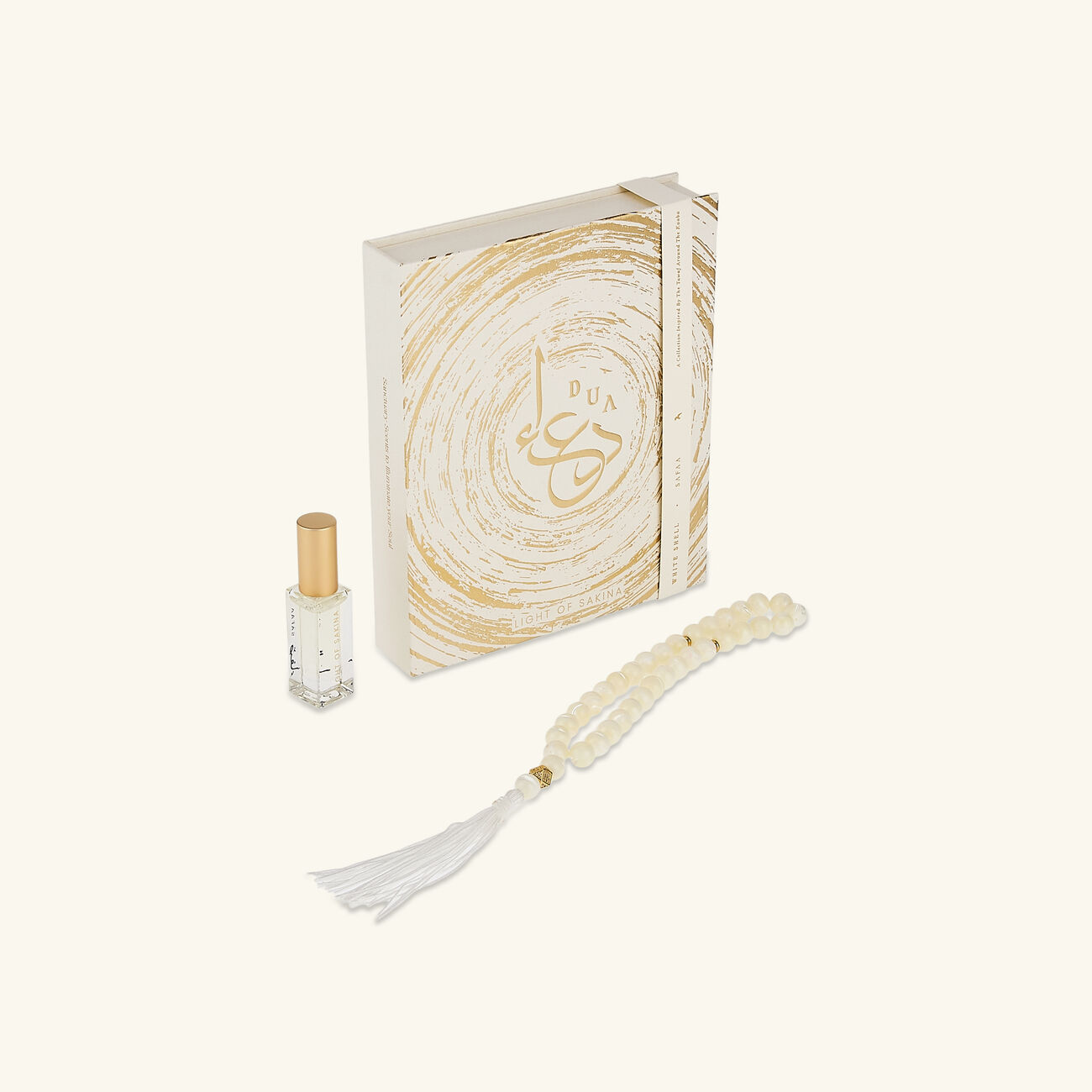 Safaa White Shell Misbaha & Fragrance Set light of sakina safaa white shell misbaha fragrance set