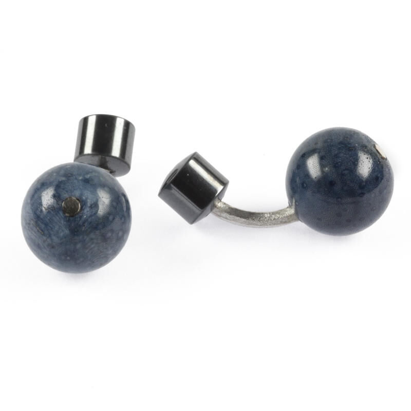 Cufflinks Blue Coral Haematite Silver. With Box, large