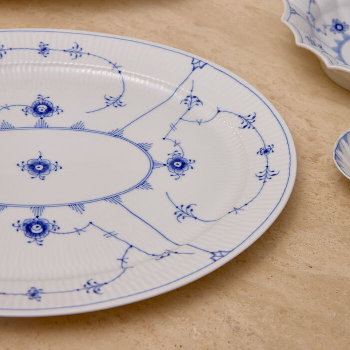 royal copenhagen blue fluted plain serving plate oval white 35cm